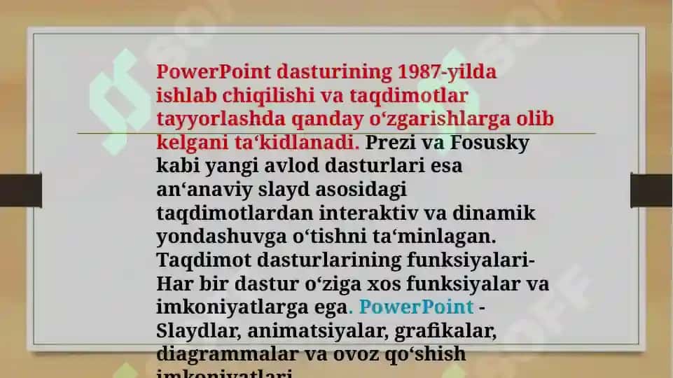 Taqdimot dasturlari (PowerPoint Prezi Fosusky va boshqa dasturlar 5