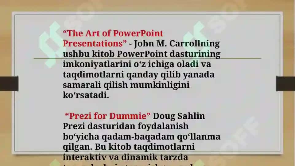 Taqdimot dasturlari (PowerPoint Prezi Fosusky va boshqa dasturlar 8