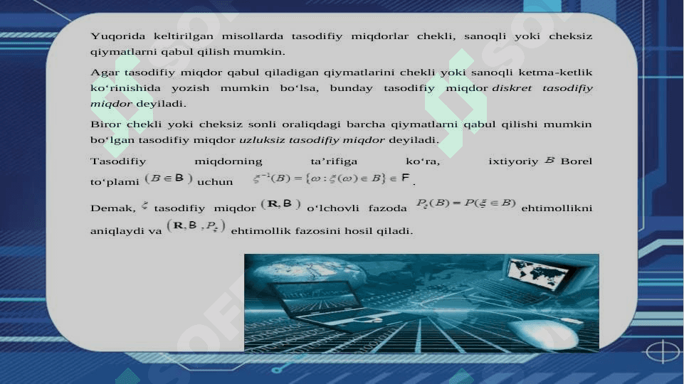 tasodifiy miqdorlar o`lchovli funksiyalar sifatida 3