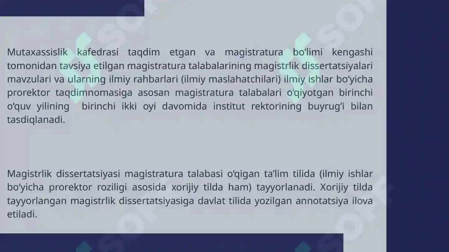 MAGISTRLIK DISSERTATSIYASINIRASMIYLASHTIRISHTARTIBI 8