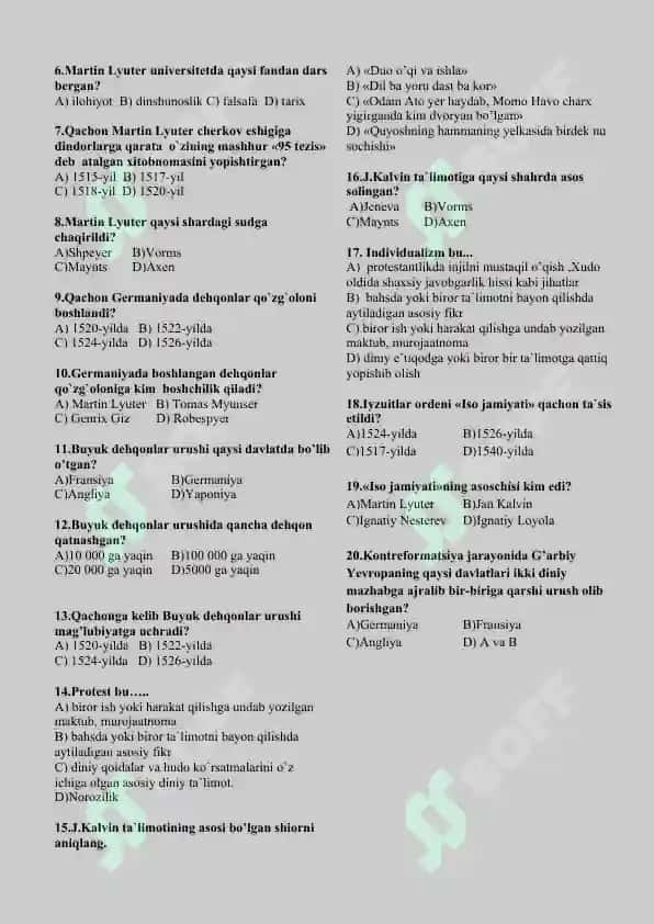 8-sinf jahon tarixi mavzulashtirilgan test 7