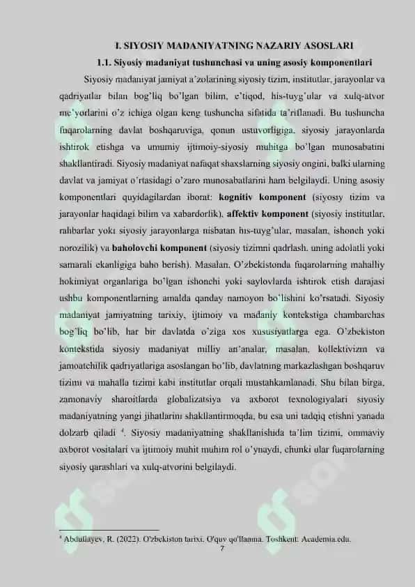 O’zbekiston siyosiy madaniyatining o’ziga xos jihatlari 7