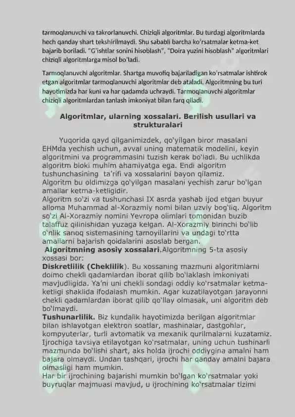 Algoritim. Algoritim turlari. Algoritimlar tuzilishi. 2