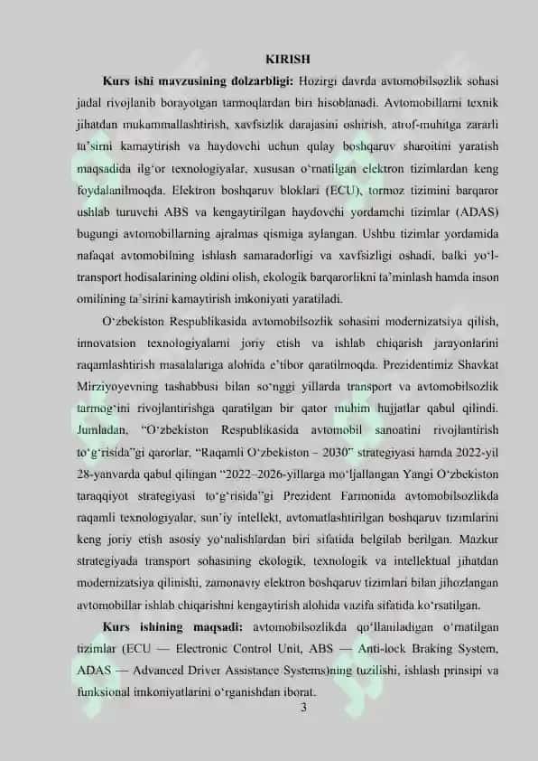 AVTOMOBILSOZLIKDA O‘RNATILGAN TIZIMLAR (ECU, ABS, ADAS) 2