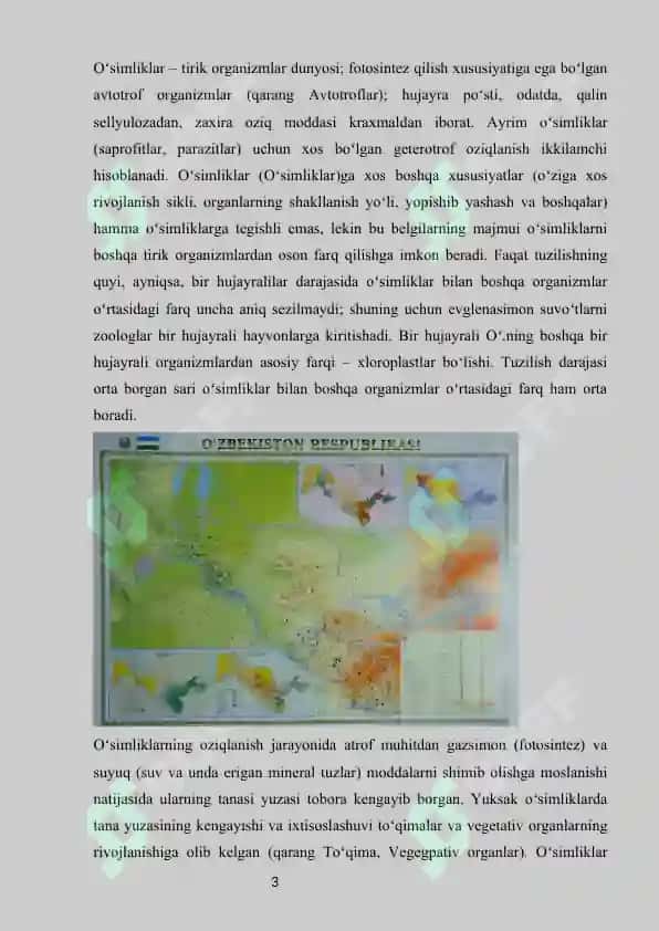 Oʻsimlik turkumlari va ularning joylashishlari (xaritada belgilash) 2