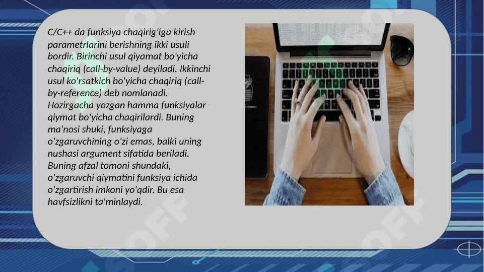 Ko`rsatkichlar va funksiya chaqiriqlarida ularning qo`llanilishi 2