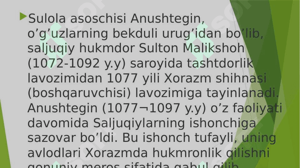 Anushtegin-Xorazmshohlar davlatining tashkil topishi 3