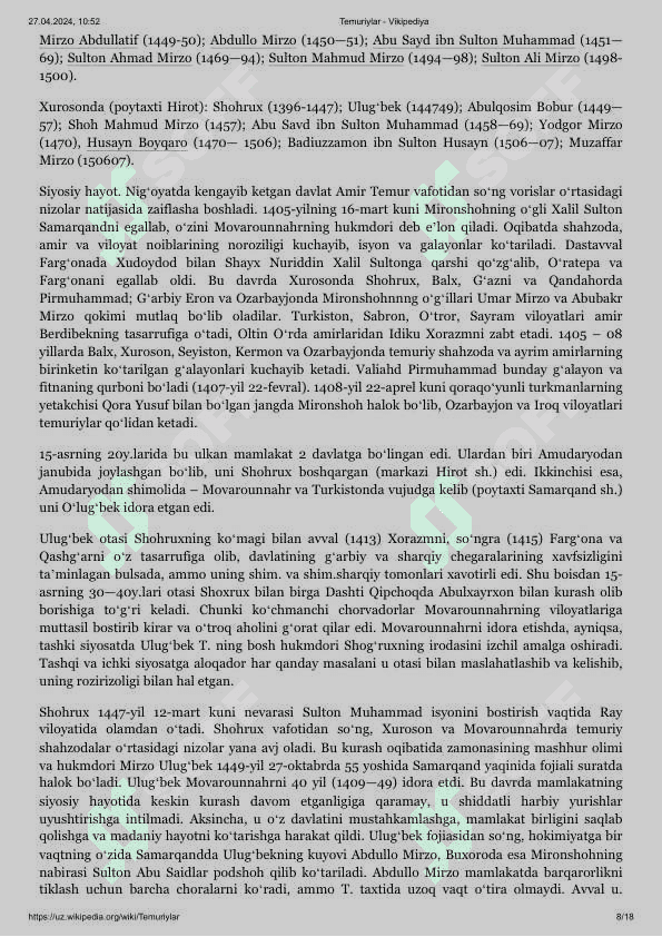 Temuriy hukmdorlar ro'yxatini tuzish 8
