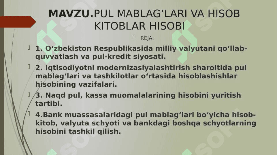 PUL MABLAG‘LARI VA HISOB KITOBLAR HISOBI 2