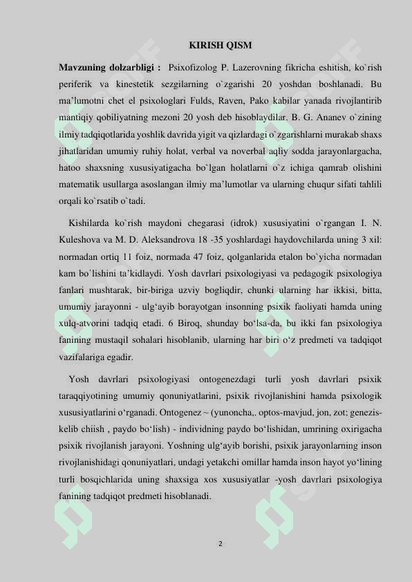 Yetuklik davrining umumpsixologik tavsifnomasi… 2