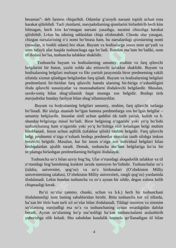 Tushunchaning ta’rifi, tuzilishi va turlari. Tushunchalar o‘rtasidagi munosabatlar 4