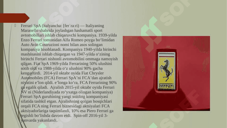ferrari kompaniyasi tarixi va brend revolyutsiyasi pptx 2