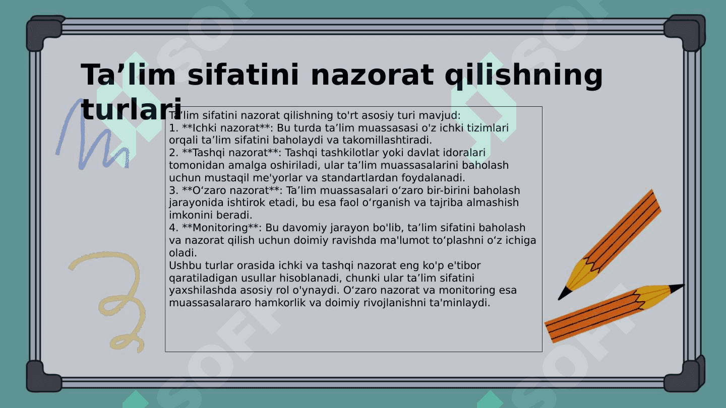 Taʼlim sifatini nazorat qilish va uning turlari. Muammoli taʼlim texnologiyasi mohiyati va uning turlari 5