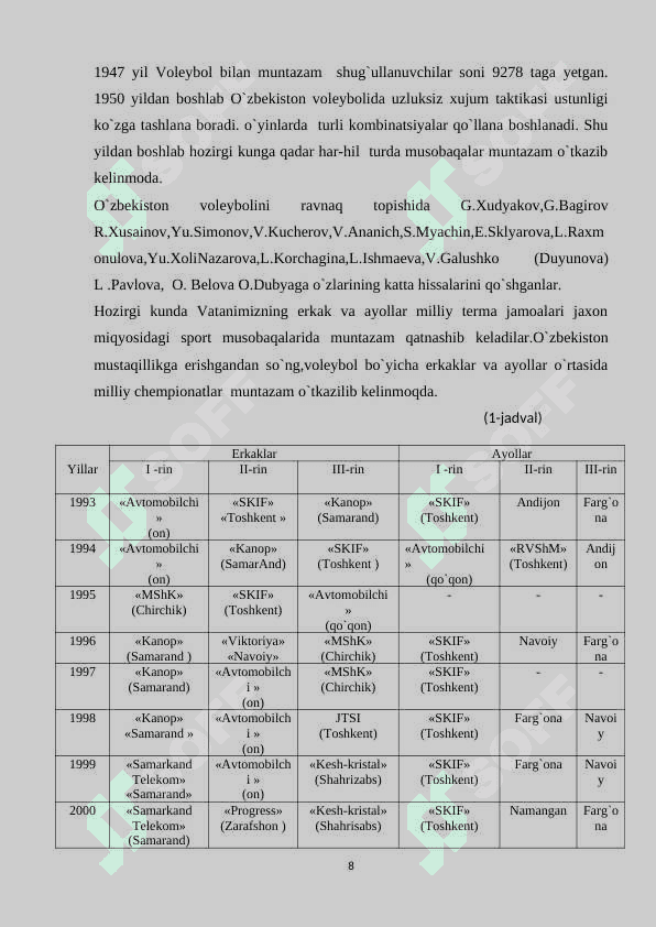 5-9 SINF O’QUVCHILARIGA VOLEYBOL TO’PINI BOSHQARISH TEXNIKASINI O’RGATISH. 8