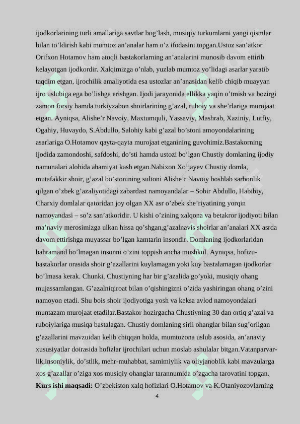 O’zbekiston xalq hofizlari va bastakorlari ijodiyotini o’rganish 4