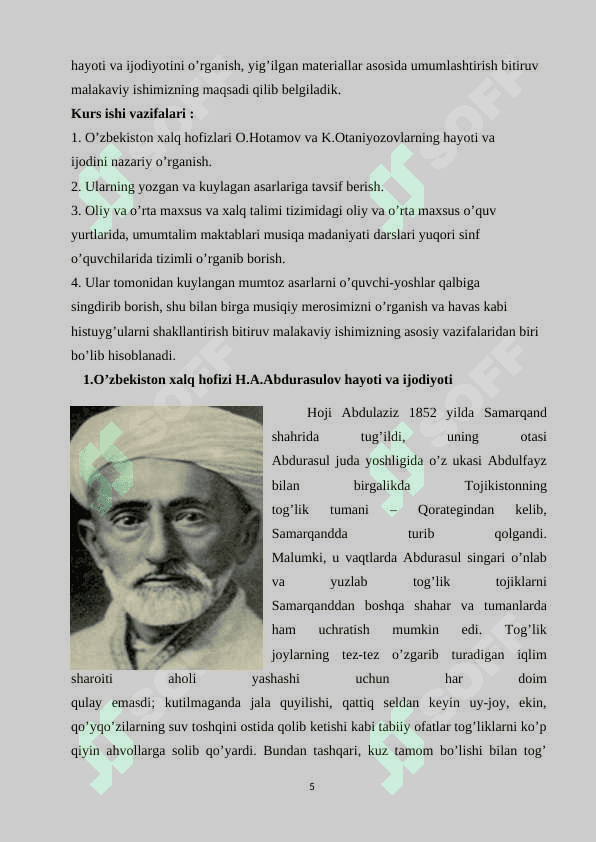 O’zbekiston xalq hofizlari va bastakorlari ijodiyotini o’rganish 5