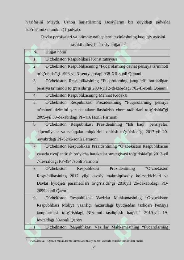 Byudjetdan tashqari Pensiya jamg’armasi, uning davlat moliya tizimidagi o’rni va ahamiyati. 7