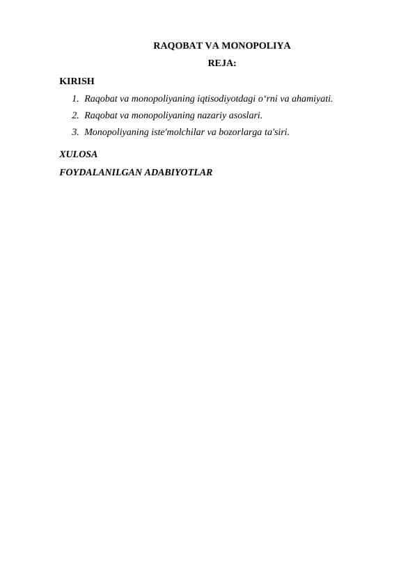 RAQOBAT VA MONOPOLIYA