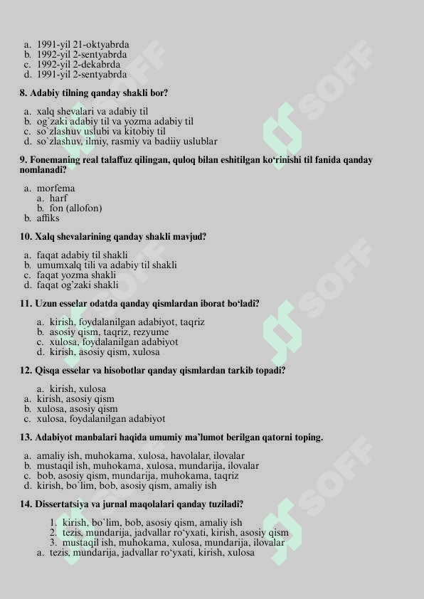 Ona tili. Testlar. 2
