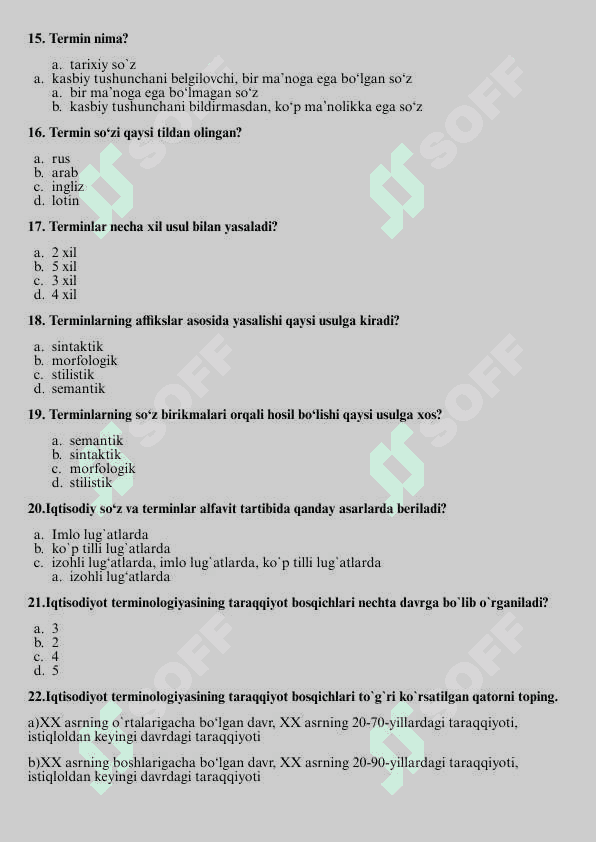 Ona tili. Testlar. 3