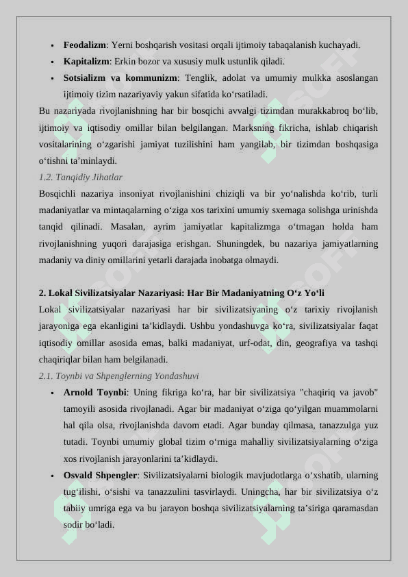 Bosqichli va lokal sivilizatsiyalarning nazariyasi mavzusida Esse 24 4