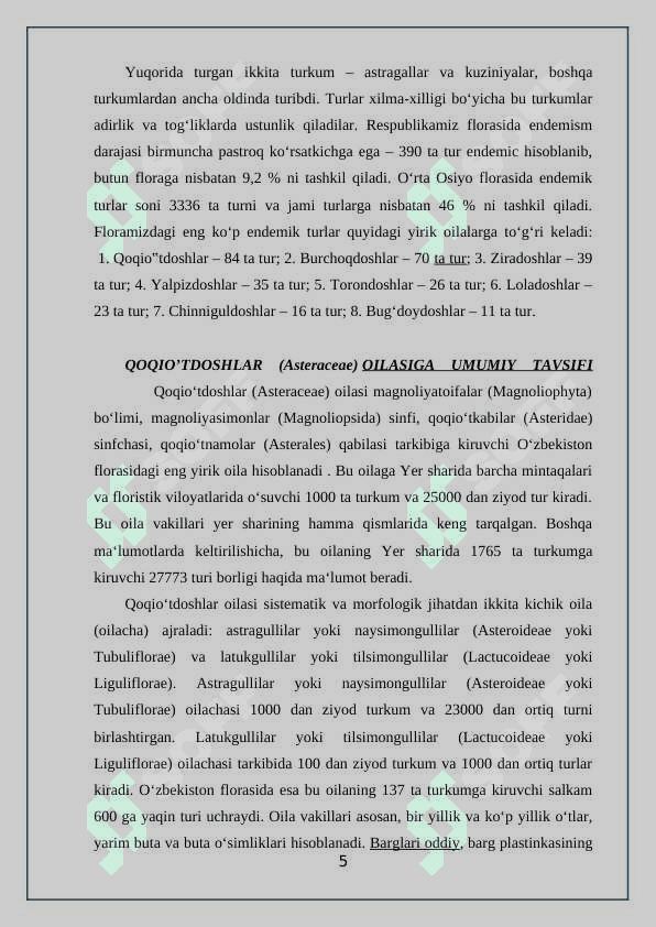 Qoqio’tdoshlar (Asteraceae) oilasi 5