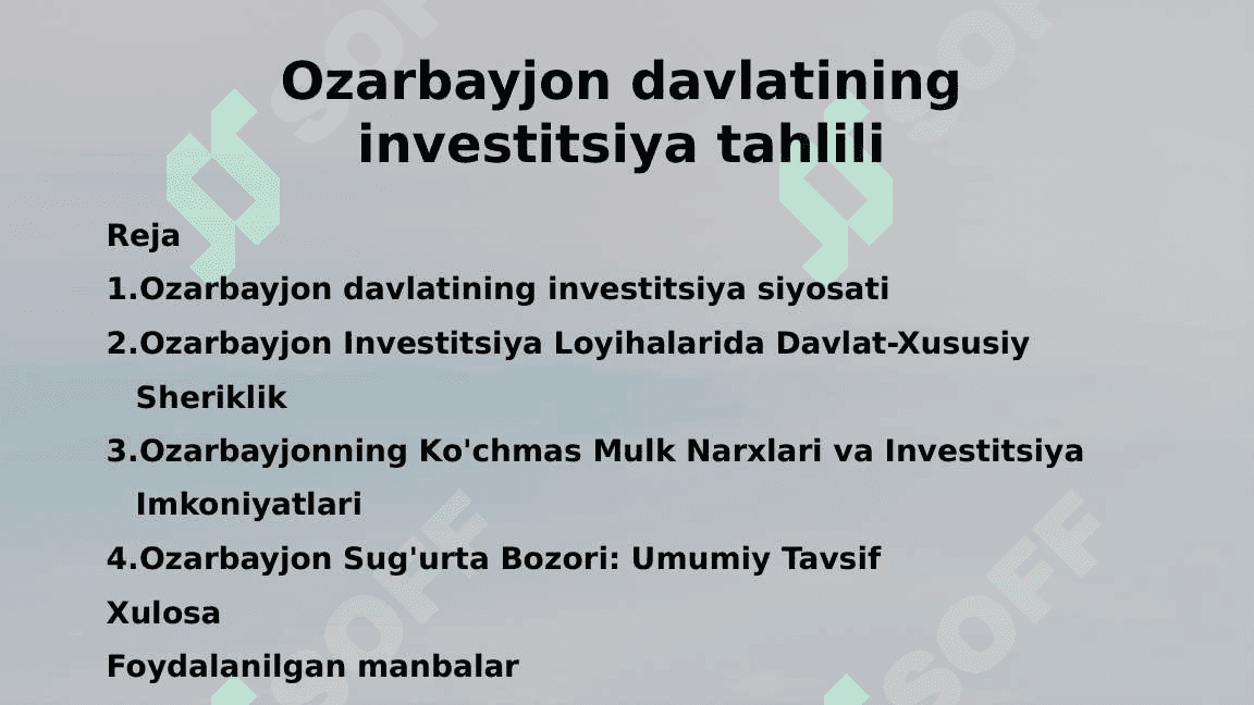 Ozarbayjon davlatining investitsiya tahlili 2