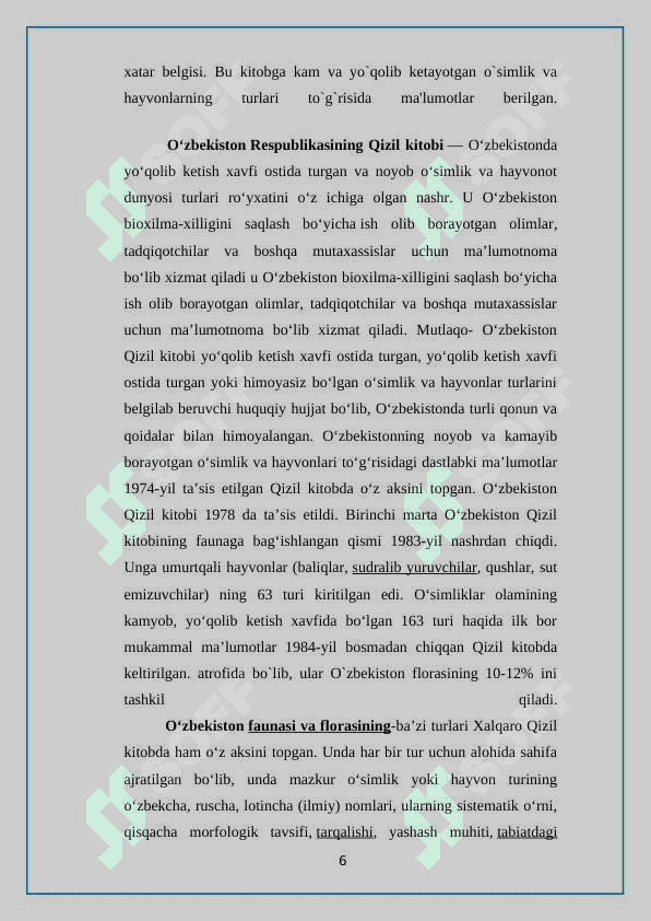 O’zbekiston Respublikasi ,, Qizil kitobi” 6