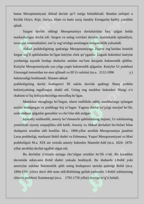 Mesopotamiya  sivilizatsiyasining  o’ziga  xos xususyatlari 5