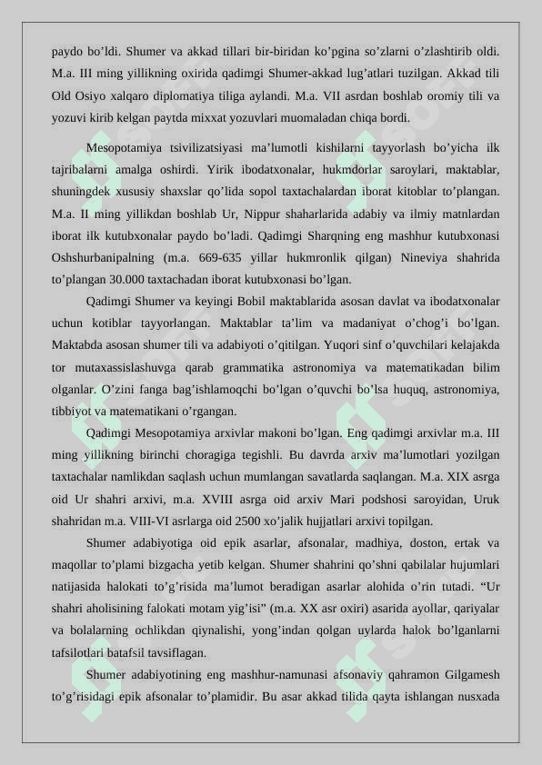 Mesopotamiya  sivilizatsiyasining  o’ziga  xos xususyatlari 8