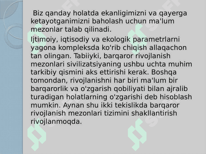 Barqaror rivojlanish mezonlari va ko'rsatkichlari 3