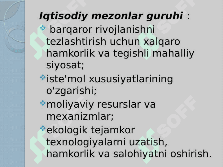 Barqaror rivojlanish mezonlari va ko'rsatkichlari 5