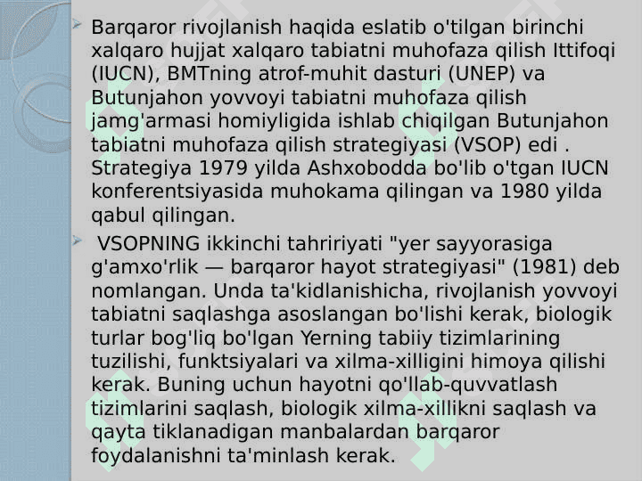 Barqaror rivojlanish mezonlari va ko'rsatkichlari 8