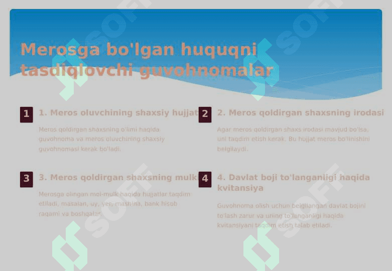 Merosga bo'lgan huquq tog'risida guvohnomalar berish 2