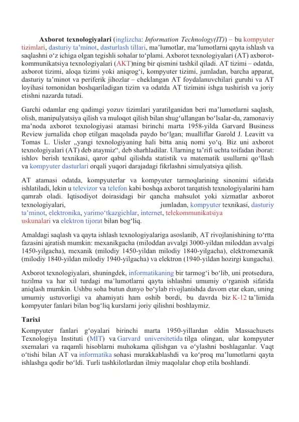 Axborot texnologiyalari xayotga tasiri