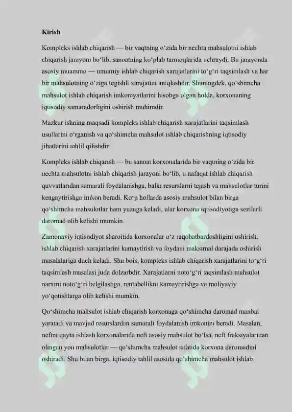 Kompleks ishlab chiqarish xarajatlarining taqsimlanishi va qo‘shimcha mahsulot ishlab chiqarishi 2