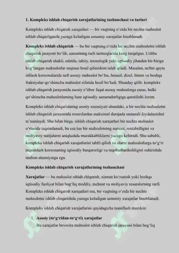Kompleks ishlab chiqarish xarajatlarining taqsimlanishi va qo‘shimcha mahsulot ishlab chiqarishi 4