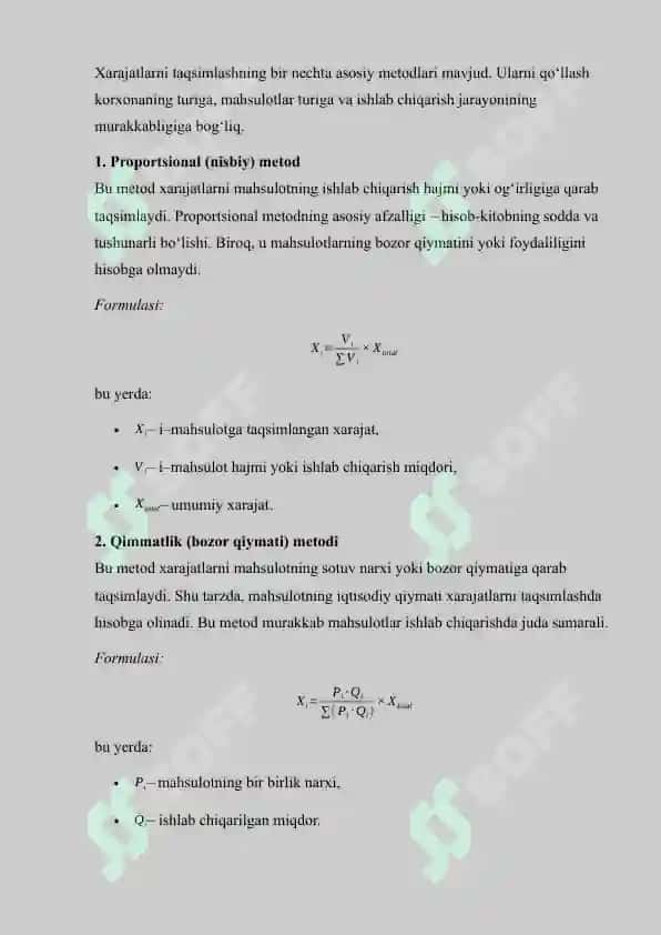 Kompleks ishlab chiqarish xarajatlarining taqsimlanishi va qo‘shimcha mahsulot ishlab chiqarishi 8