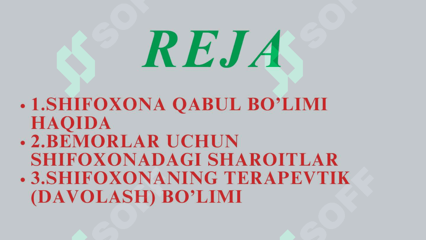 Shifoxonaning qabul bolimi va terapiya davolash boʻlimi 2