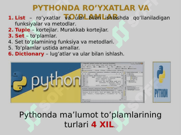 PYTHONDA RO’YXATLAR VA TO’PLAMLAR 2