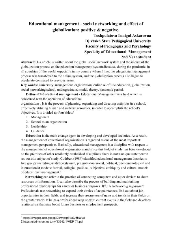 Educational Management - Social Networking and Effect of Globalization