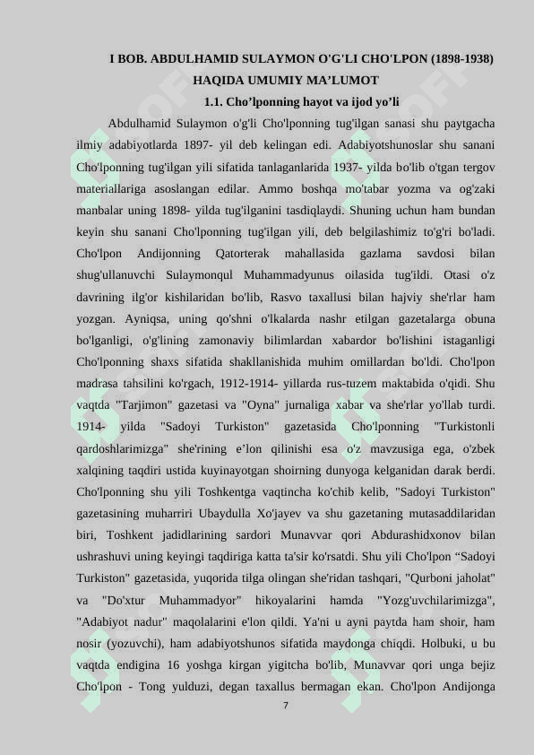 Cho’lponning “Kecha va Kunduz” asarini obrazlar tizimi orqali o’rganish 7