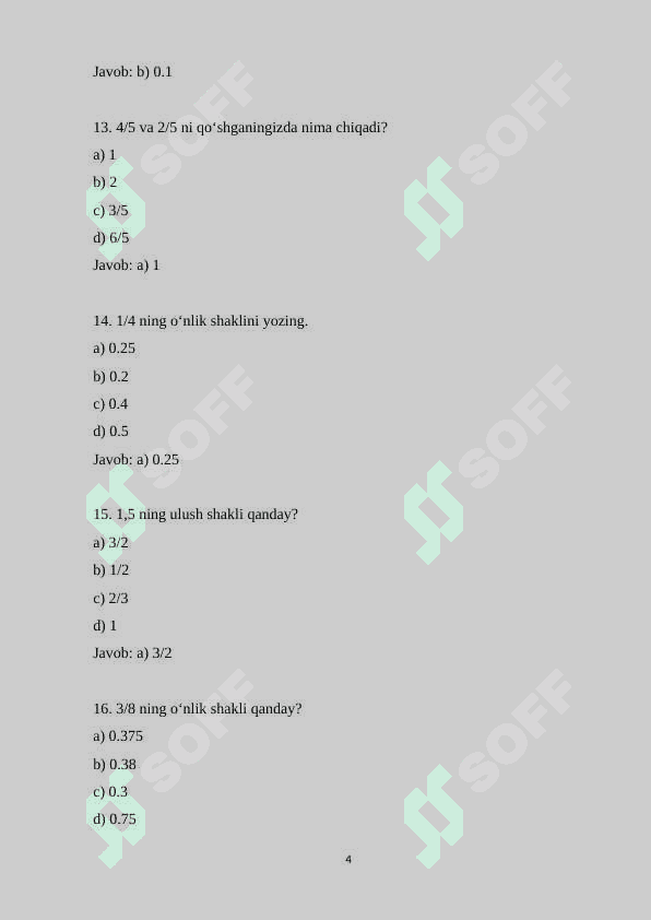 5-sinf matematika fanidan 165 ta variantli test savollari va javoblari bilan birgalikda 4