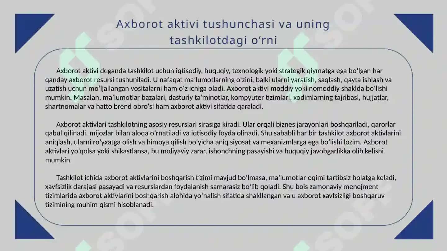 Axborot xavfsizligi xavflarni boshqarish 5