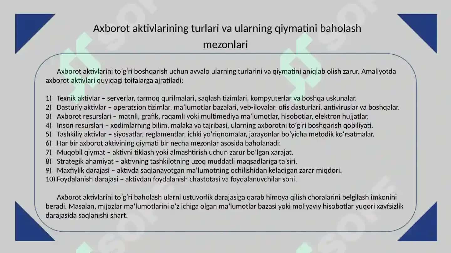 Axborot xavfsizligi xavflarni boshqarish 6