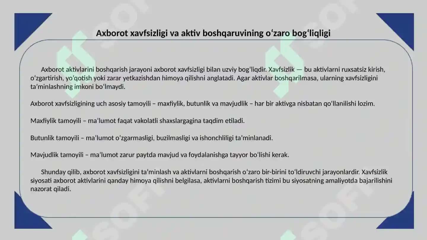 Axborot xavfsizligi xavflarni boshqarish 8
