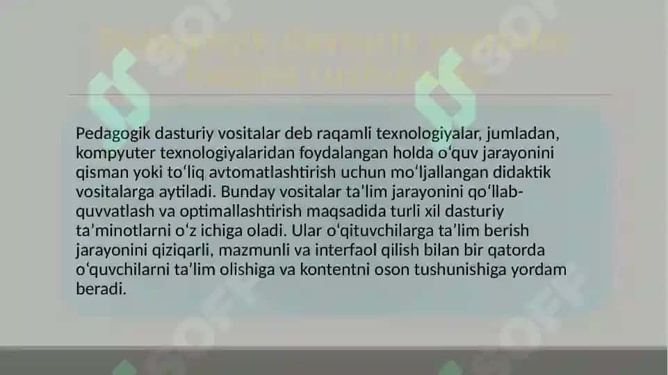 Pedagogik dasturiy vositalarni loyihalash.slayd 2
