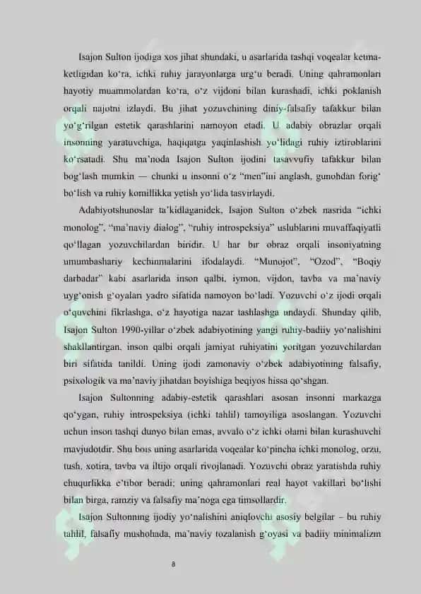 Isajon Sultonning "Munojot" qissasida obrazlar poetikasi 8