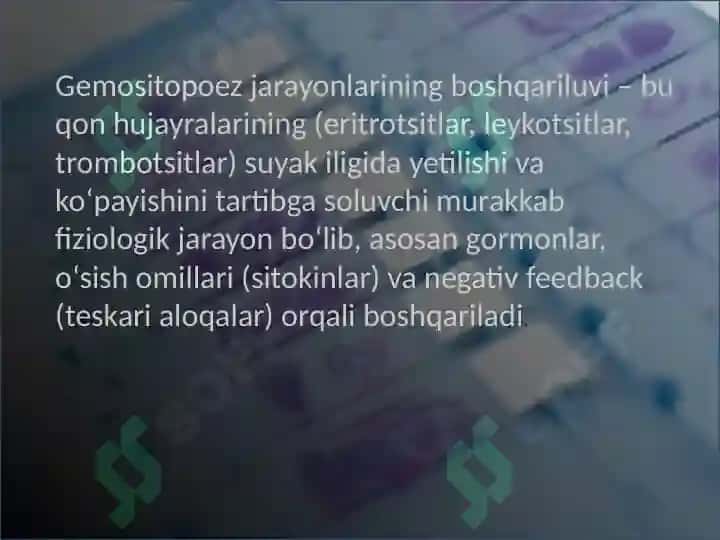 Gemositopoez jarayonlarining boshqariluvi 2