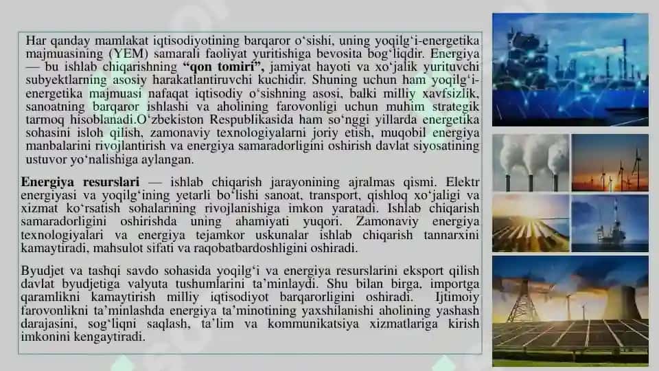 YOQILG‘I-ENERGETIKA
MAJMUASI VA UNING STRATEGIK
AHAMIYATI 5